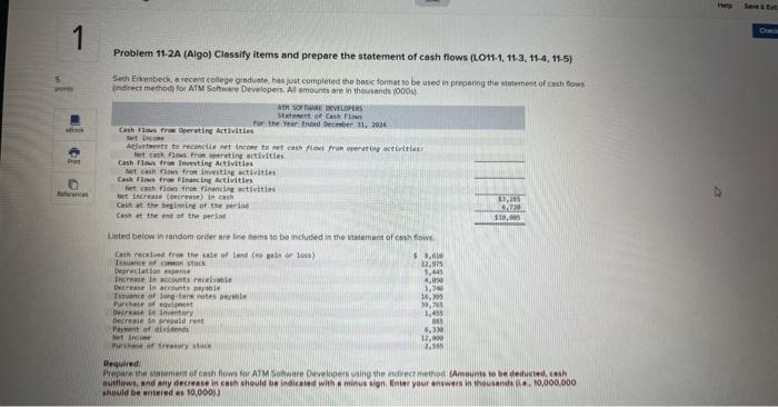 1 Problem 11-2A (Algo) Classify items and prepare the statement of cash