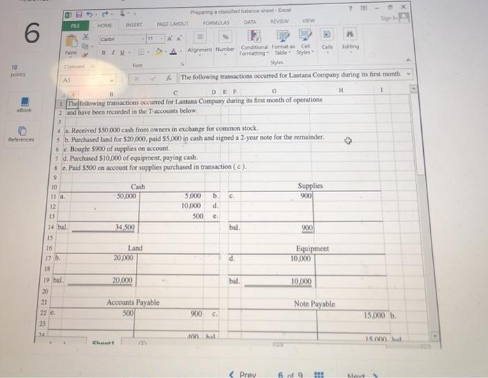 6 65 FILE Preparing a classified balance sheet-Excel HOME INSERT VAGE LAYOUT