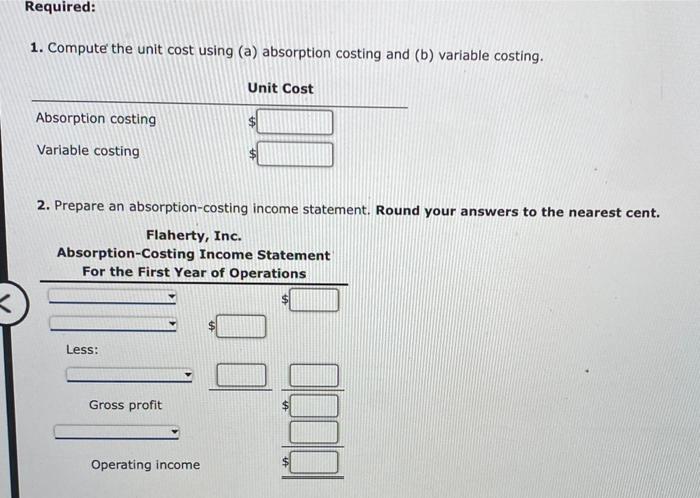 just completed its first year of operations. The unit costs on a