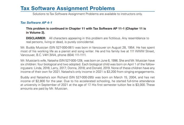 Tax Software Assignment Problems Solutions to Tax Software Assignment Problems are available