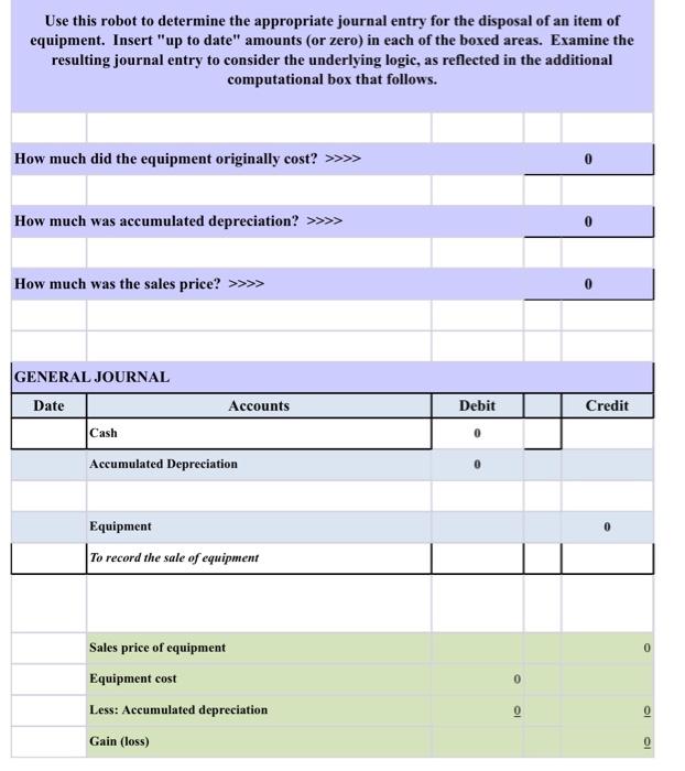 Use this robot to determine the appropriate journal entry for the disposal