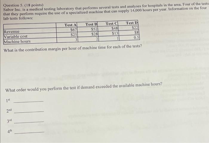Question 5. (18 points) Sabor Inc. is a medical testing laboratory that