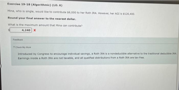 Exercise 19-18 (Algorithmic) (LO. 6) Mina, who is single, would like to