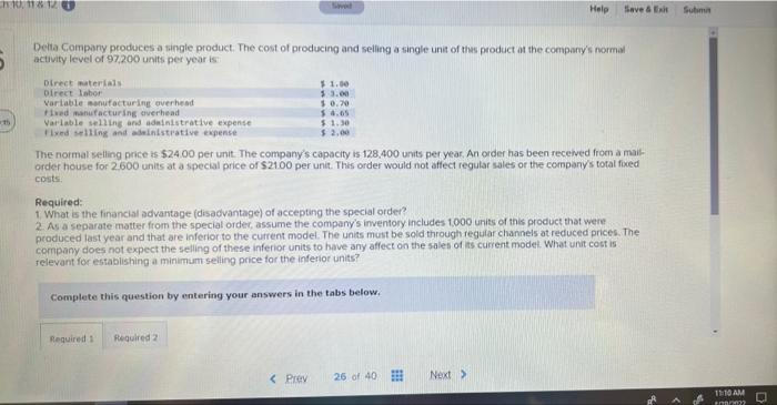 h101112 5 Saved Help Save & Exit Submit Delta Company produces a