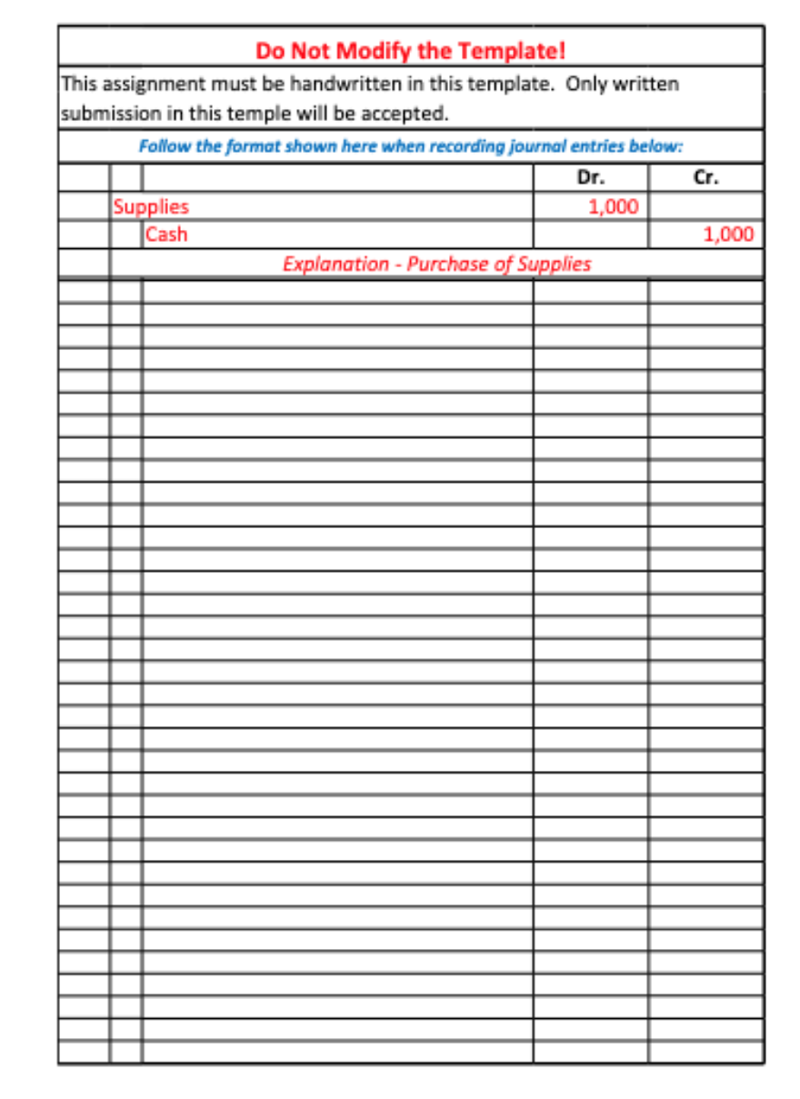 Do Not Modify the Template! This assignment must be handwritten in this