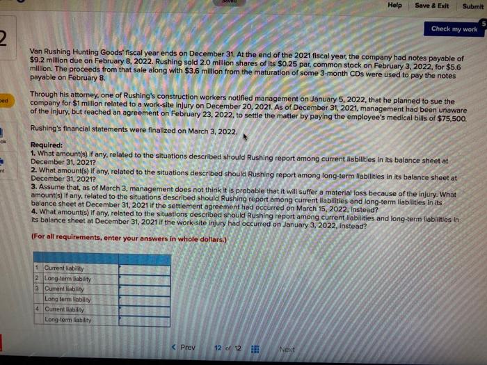 Help Save & Exit Submit Check my work 2 Ded ok Van