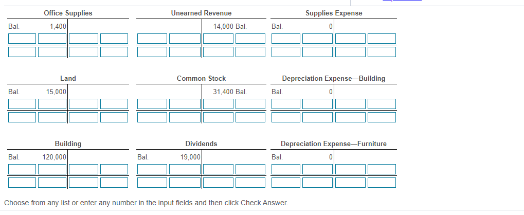 ending balances for all T-accounts (including any that may not be affected
