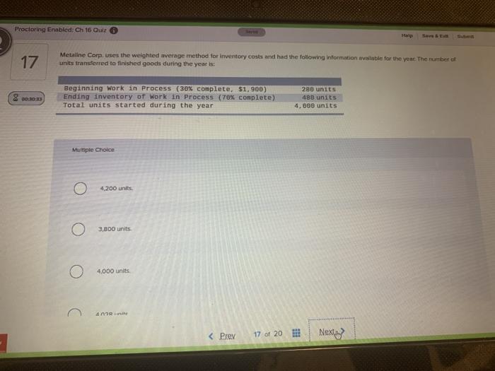 Proctoring Enabled: Ch 16 Quiz 17 00:30:33 Halp Save & Kill Subent