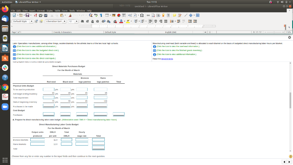 English (USA) B Requirements 1. Prepare a schedule for the cost of