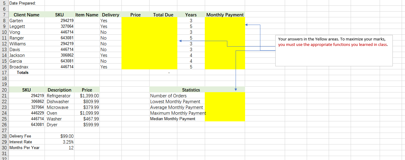 5 Date Prepared: 6 7 Client Name SKU Item Name Delivery Price