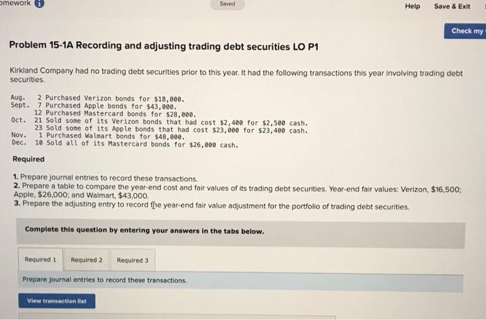 omework Saved Help Save & Exit Check my w Problem 15-1A Recording
