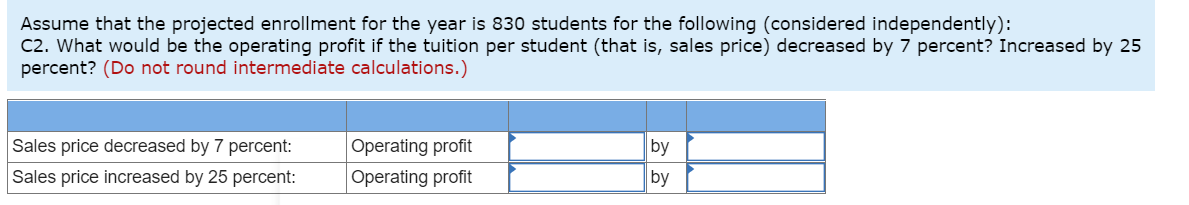 price and cost characteristics. Tuition Variable costs (tiles, supplies, and so on)