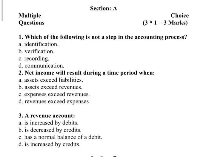 Section: A Multiple Questions Choice (31 3 Marks) 1. Which of the