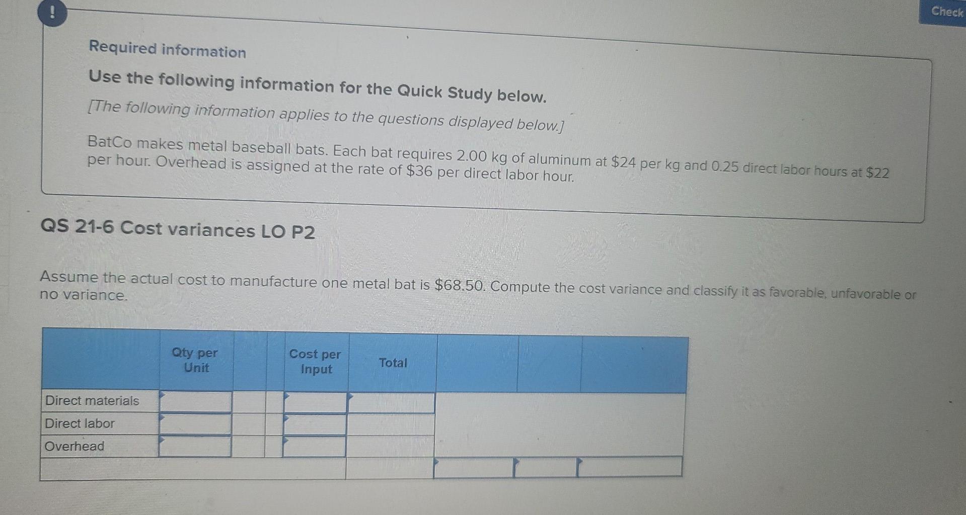 ! Required information Use the following information for the Quick Study below.
