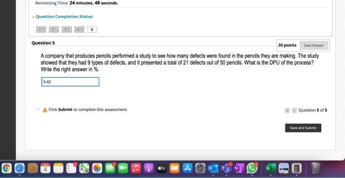 Remaining Time: 24 minutes, 48 seconds. Question Completion Status: Question 5 20