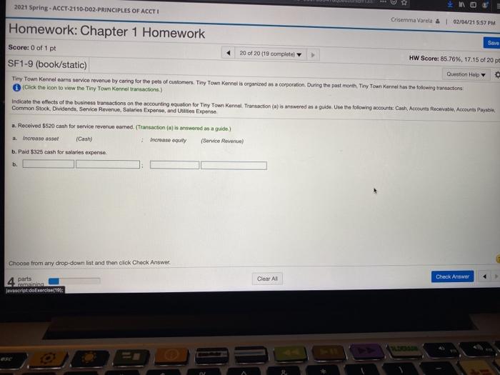 2021 Spring-ACCT-2110-002-PRINCIPLES OF ACCTI Homework: Chapter 1 Homework Score: 0 of 1