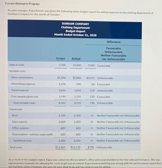 Current Attempt in Progress As sales manager, Kajsa Keyser was given the