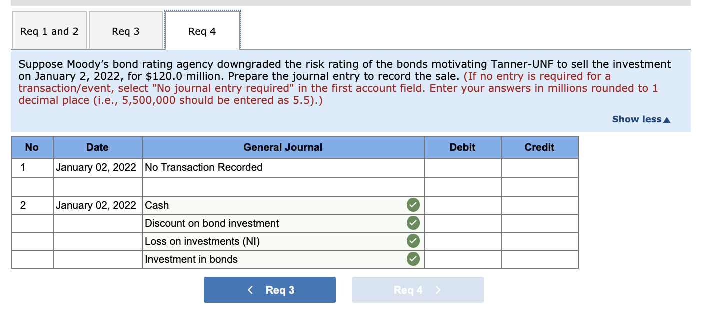 Req 1 and 2 Req 3 Req 4 Suppose Moody's bond rating