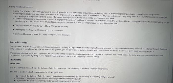 post. Original discussion board posts should be approximately 250-350 words with proper