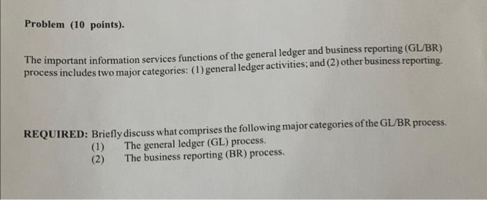 Problem (10 points). The important information services functions of the general ledger