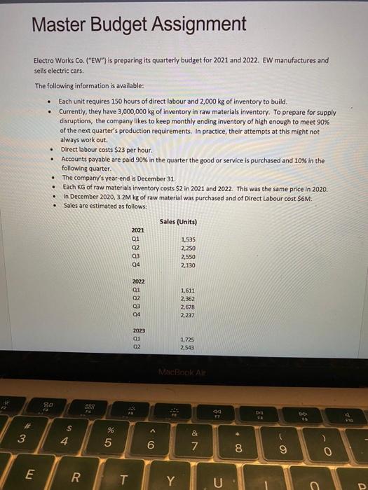 Master Budget Assignment Electro Works Co. ("EW") is preparing its quarterly budget