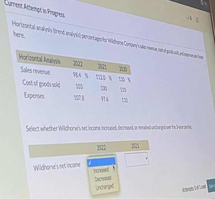 -14 E Current Attempt in Progress Horizontal analysis (trend analysis) percentages for