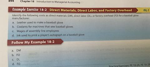 Chapter 18 Introduction to Managerial Accounting Example Exercise 18-2 Direct Materials, Direct