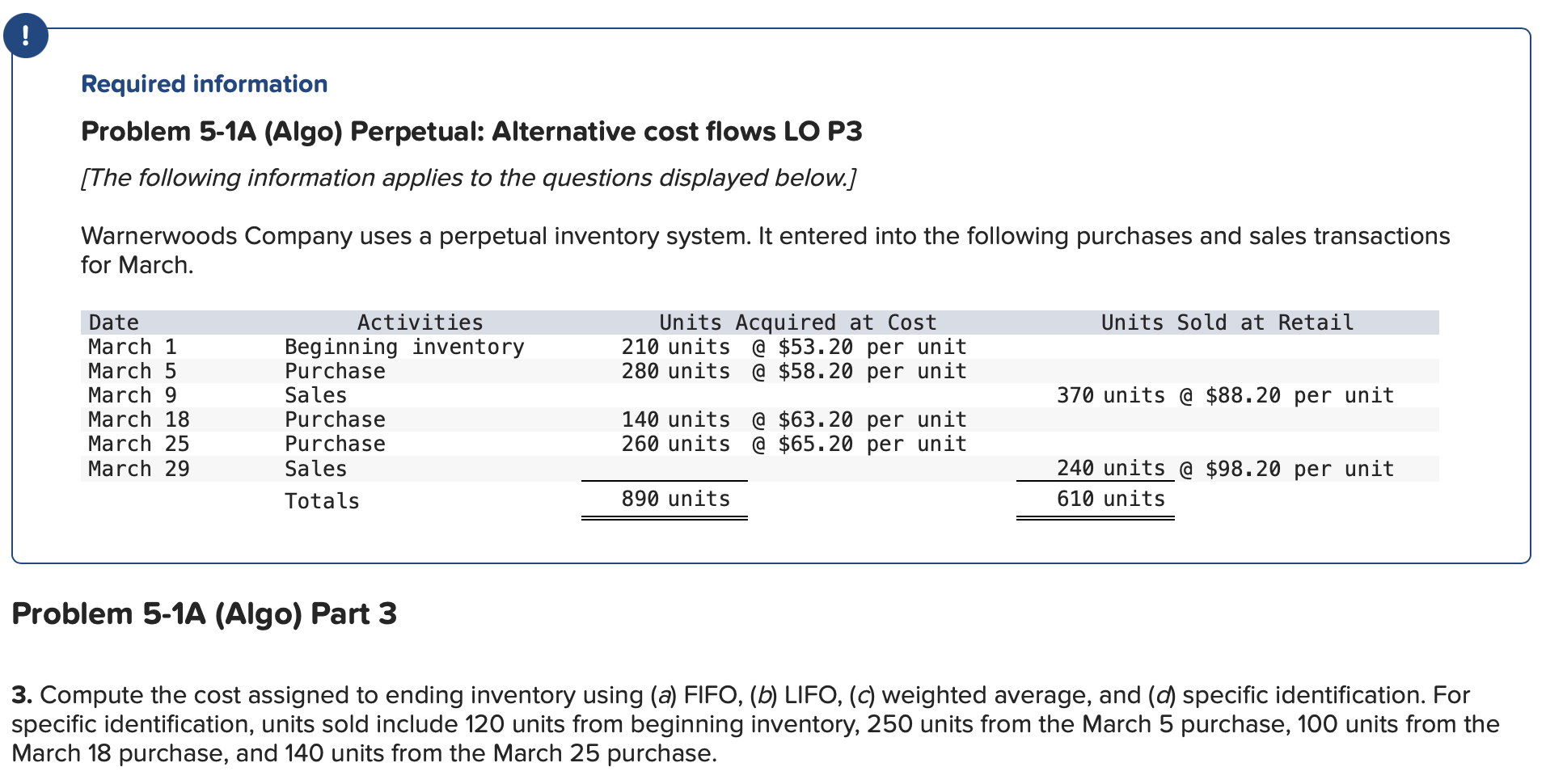 ! Required information Problem 5-1A (Algo) Perpetual: Alternative cost flows LO P3