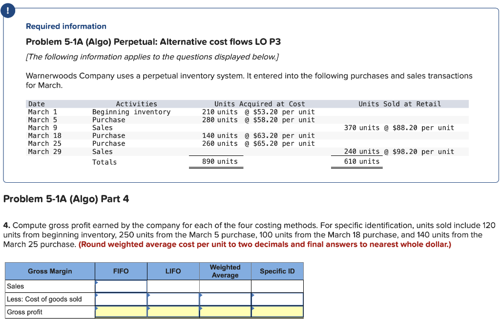 Totals Units Sold at Retail Units Acquired at Cost 210 units @