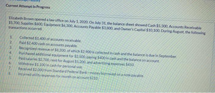 Current Attempt in Progress Elizabeth Brown opened a law office on July