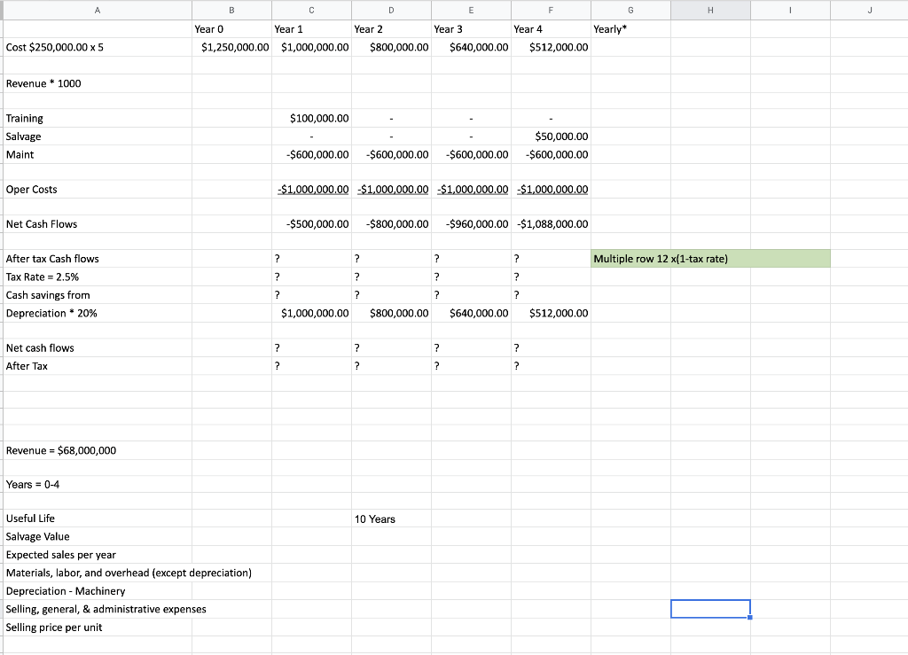 A B D E F G H | J Year 0 Year