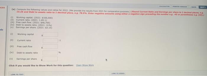 CALCULATOR PRINTER VERSION BACK NEXT RCES (a) Compute the following values and