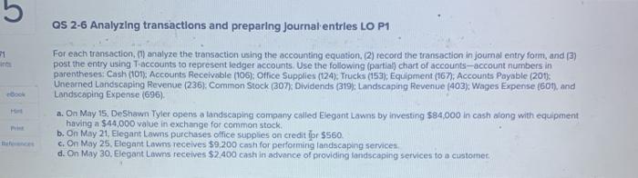 b #1 ints eBook Hir Pri Bences QS 2-6 Analyzing transactions and