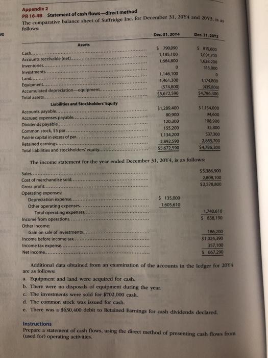 90 Appendix 2 PR 16-4B Statement of cash flows-direct method The comparative