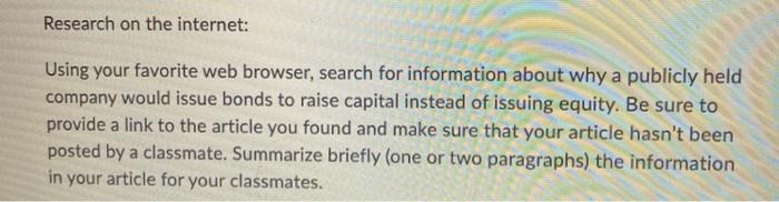 Research on the internet: Using your favorite web browser, search for information