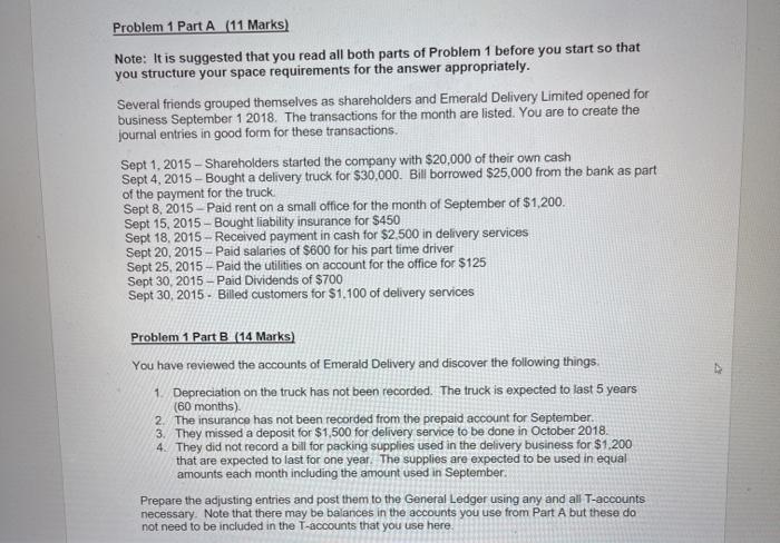 Problem 1 Part A (11 Marks) Note: It is suggested that you