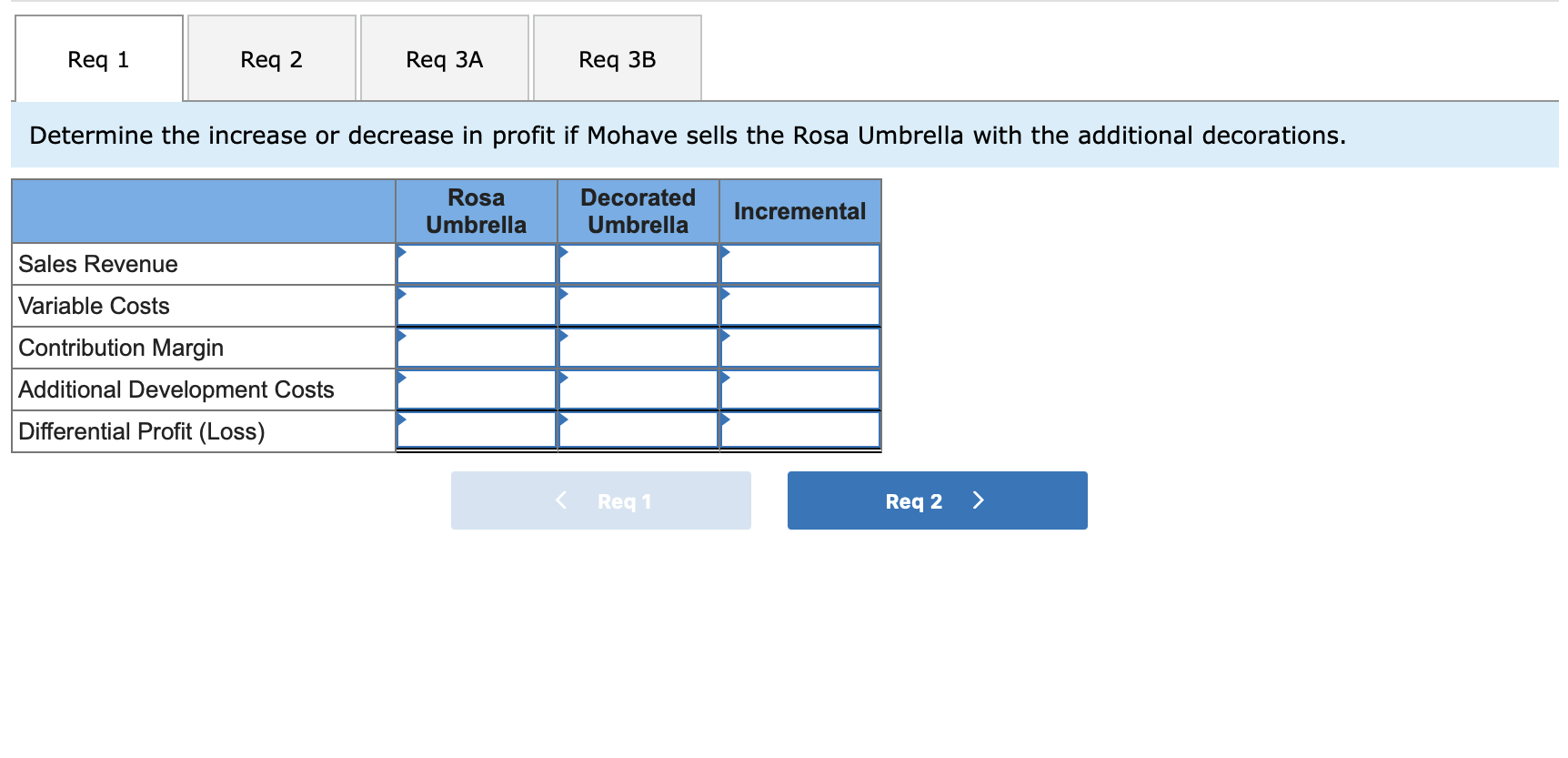 Req 1 Req 2 Req 3A Req 3B Determine the increase or