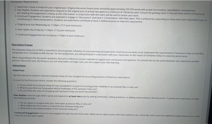 Participation Requirements 1. Initial Post Create a thread for your original post.