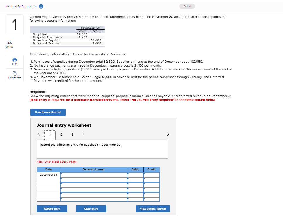 Module 1/Chapter 3a 1 Saved Golden Eagle Company prepares monthly financial statements
