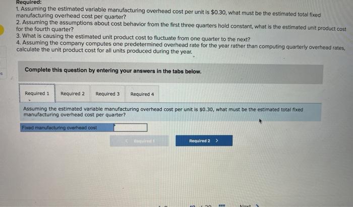 Required: 1. Assuming the estimated variable manufacturing overhead cost per unit is