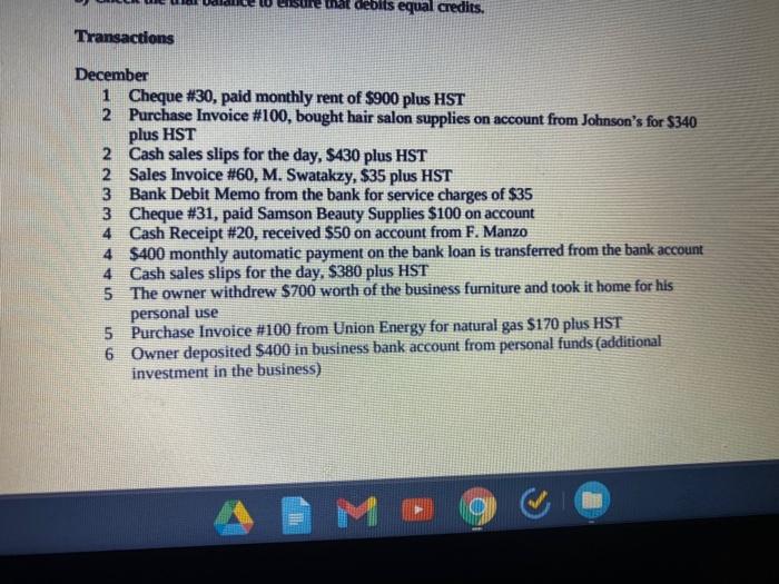 balance as at December 1, 2020 for Ken's Barber Shop. Bank Accounts