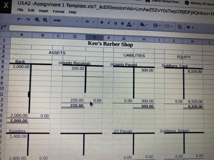 Receivable Supplies Fumiture and Fixtures Accounts Payable Bank Loan K. Goldberg, Capital
