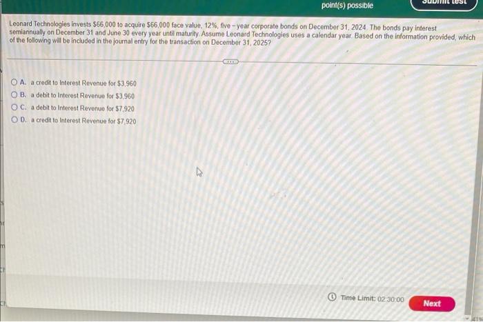 point(s) possible mit test Leonard Technologies invests $66,000 to acquire $66,000 face