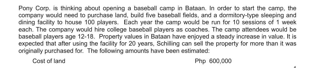 Pony Corp. is thinking about opening a baseball camp in Bataan. In