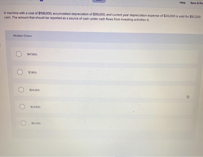 Help Save & Exi A machine with a cost of $158,000, accumulated