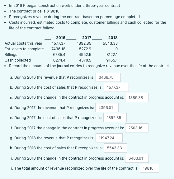 In 2016 P began construction work under a three-year contract The contract