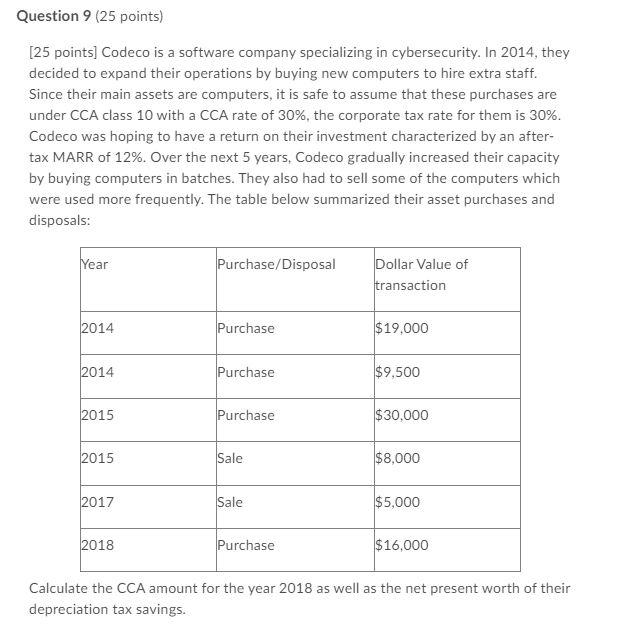 Question 9 (25 points) [25 points] Codeco is a software company specializing