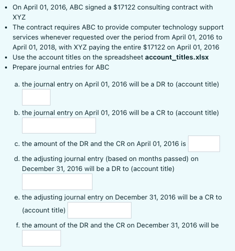 On April 01, 2016, ABC signed a $17122 consulting contract with XYZ