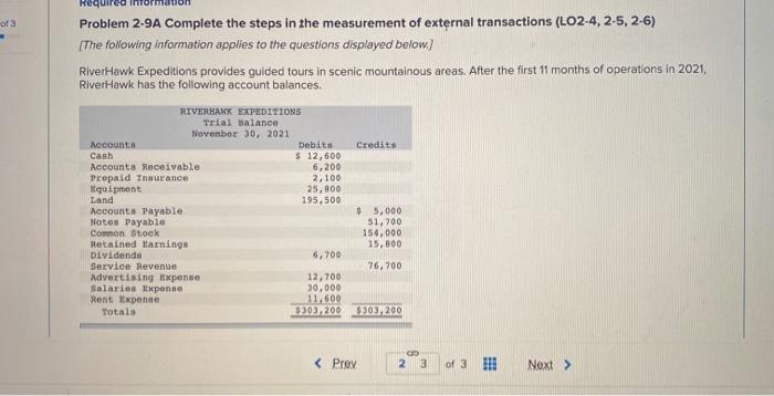 of 3 Required information Problem 2-9A Complete the steps in the measurement