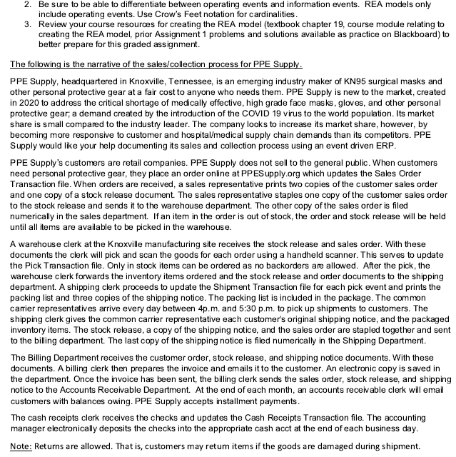 2. Be sure to be able to differentiate between operating events and